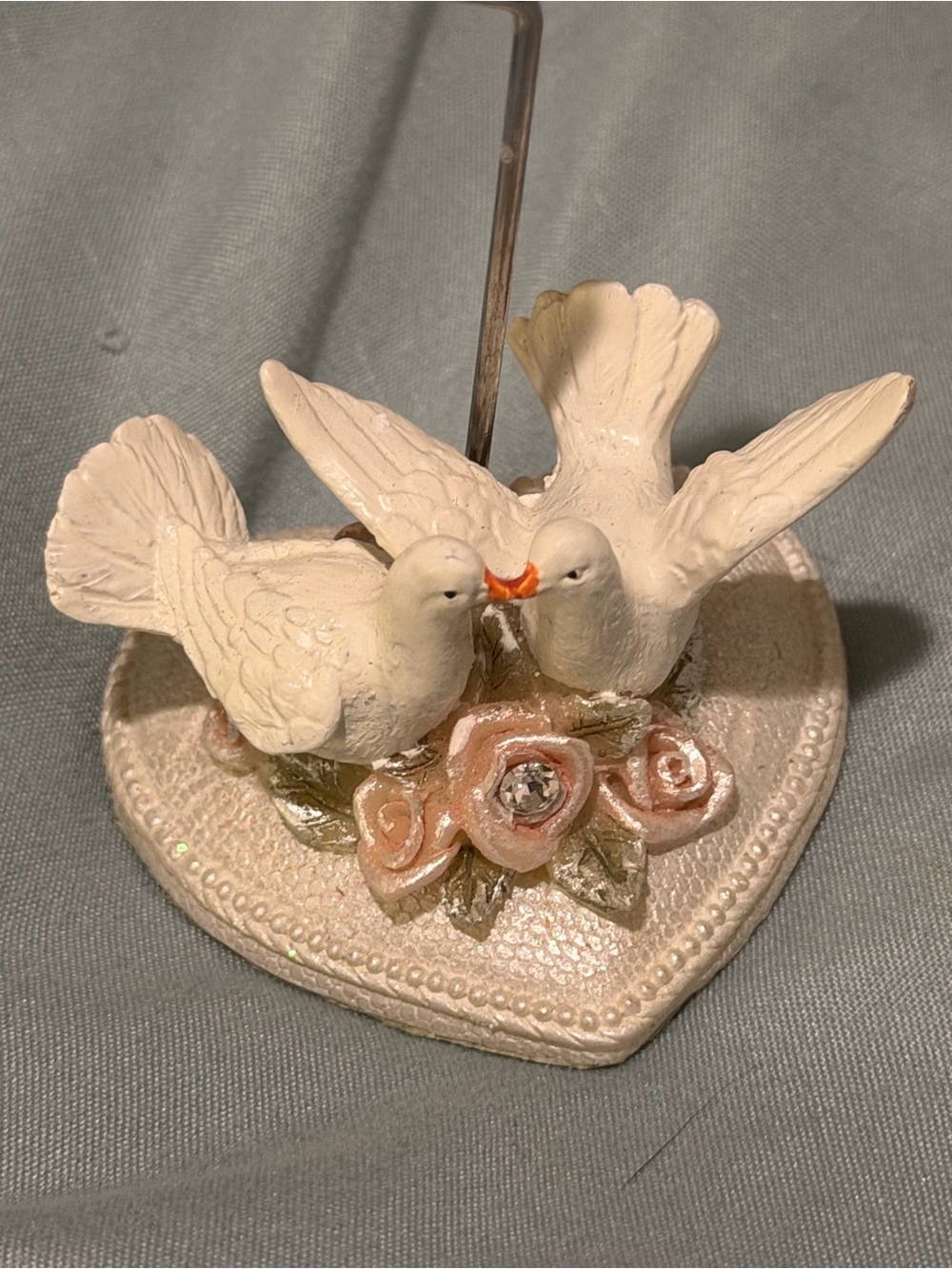 Hand-Painted Dove Card & Photo Holder in Cream and Pink